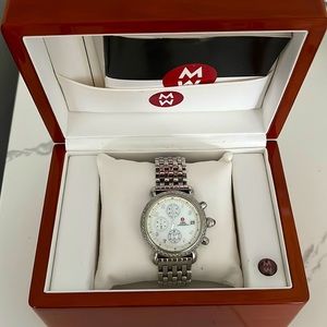 Authentic Michele Silver Classic Round Face with Diamond Watch